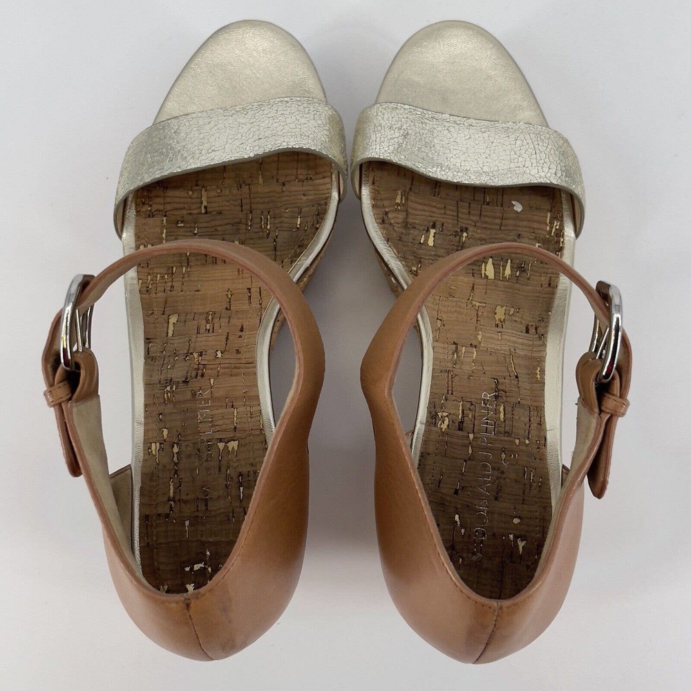 Donald Pliner Malibu Cork Wedge Gold Metallic Womens Shoes 8.5 Open Toe Summer - Picture 5 of 8
